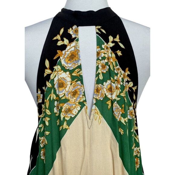 Free People Trapeze High Tie Neck Open V Mini Dress Top Multicolor Floral XS NEW - Picture 2 of 10